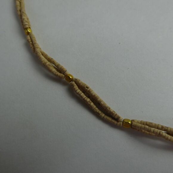 Double Two Multi Strand Beaded Necklace Faux Moonstone Silver Tone Pendant Boho - Picture 5 of 9